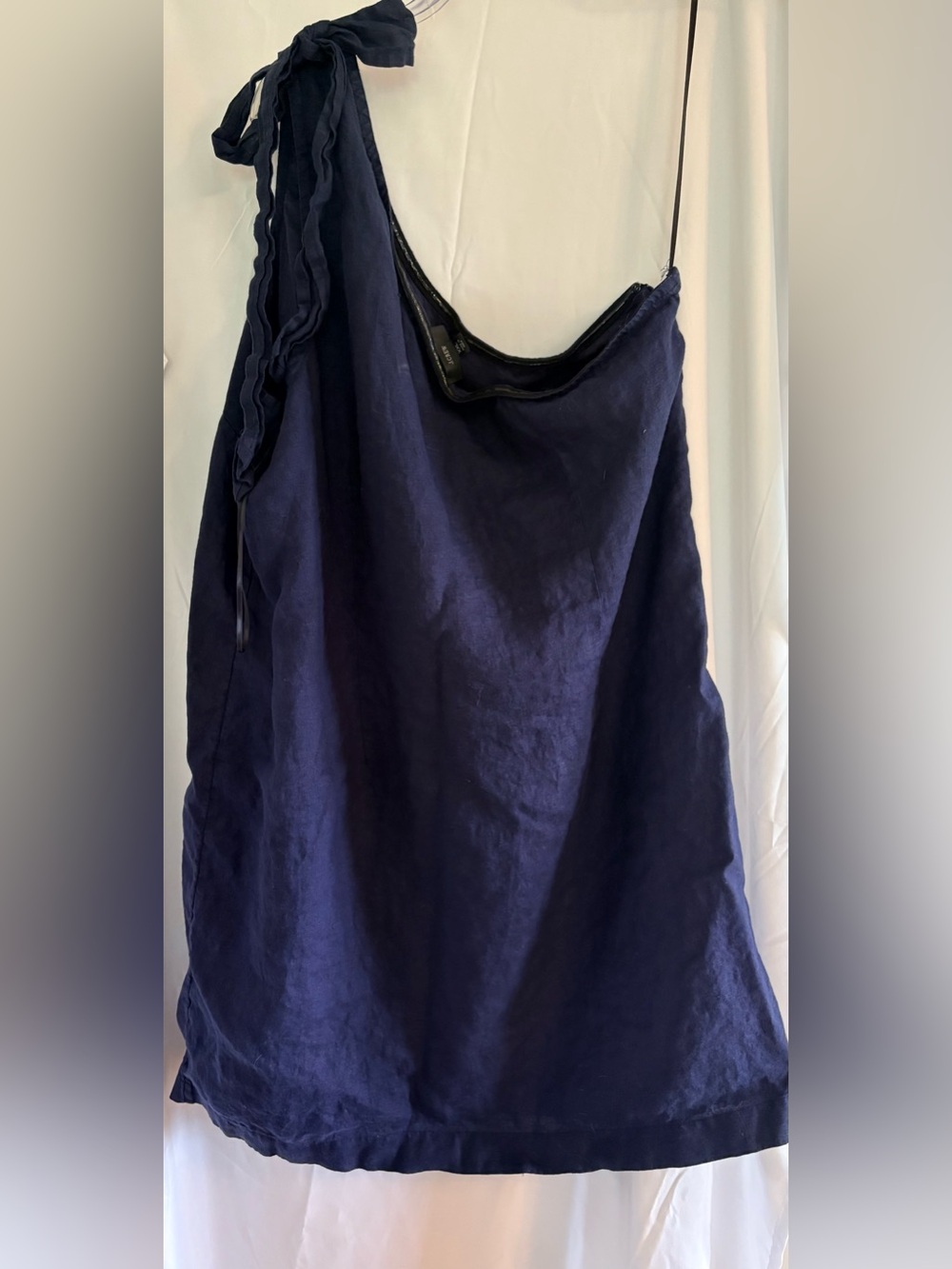 JCrew Navy Linen One Shoulder Mini Dress with Bow detail - Picture 2 of 3